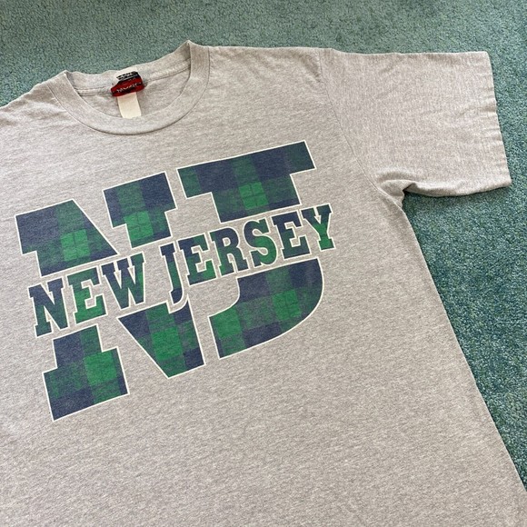 VINTAGE New Jersey Shirt Adult Large NJ State Plaid Gray Blue Green Mens 90s - Picture 3 of 12